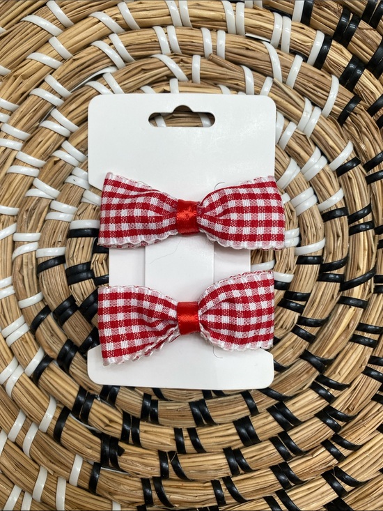 Hand Crafted Other - Hand Crafted Red Gingham Bow Hair Clips
